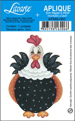 APLIQUE LITOARTE EM PAPEL E MDF ALT 08CM GALINHA